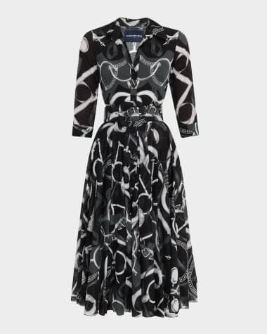 Samantha Sung Aster Belted Zebra-Print Cotton Midi Shirtdress