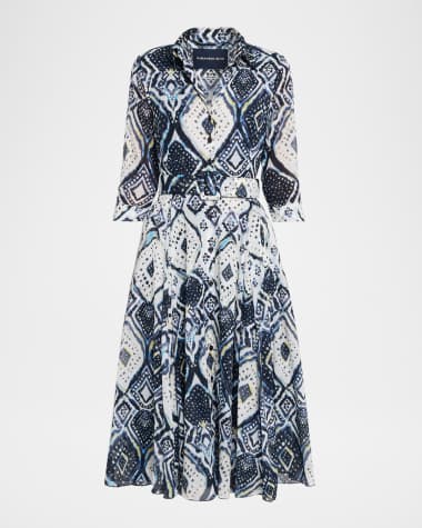 Samantha Sung Aster Belted Zebra-Print Cotton Midi Shirtdress