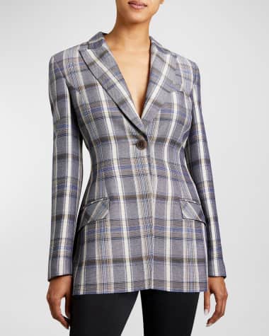 Santorelli Nelli Plaid Tailored Single-Button Jacket
