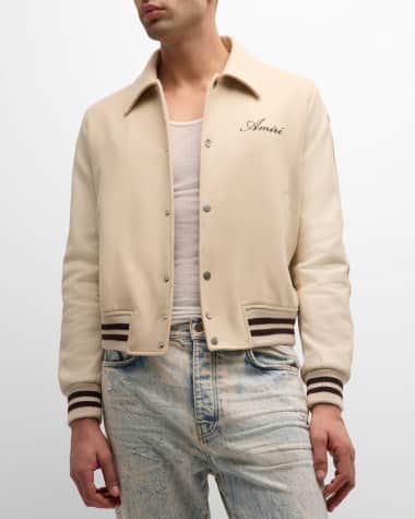 Amiri Men's Bones Embroidered Leather and Wool Logo Jacket