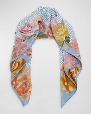 Balmain Floral Monogram Silk Square Scarf