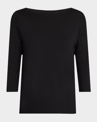 Majestic Filatures Soft Touch 3/4-Sleeve Pleat Back Crewneck Tee