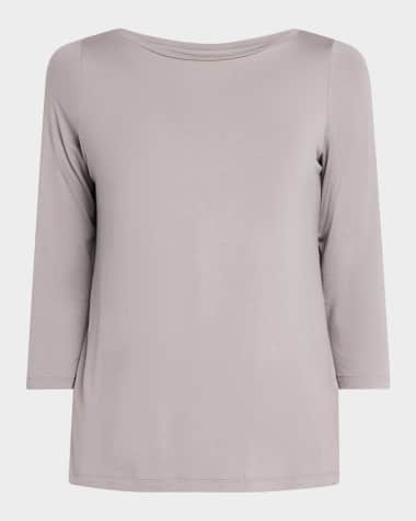Majestic Filatures Soft Touch 3/4-Sleeve Pleat Back Crewneck Tee
