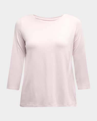 Majestic Filatures Soft Touch 3/4-Sleeve Pleat Back Crewneck Tee