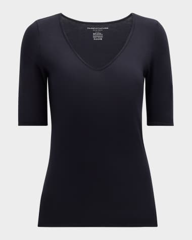 Majestic Filatures Soft Touch Elbow-Sleeve V-Neck Tee