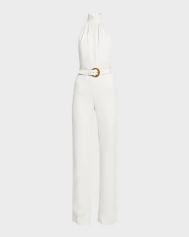 TOM FORD Stretch Sable Belted Halter Jumpsuit