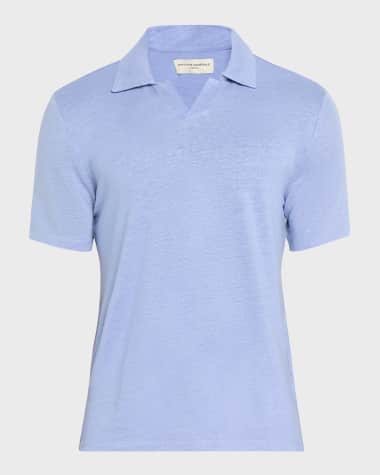 Officine Generale Men's Simon Linen Johnny Collar Polo Shirt