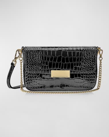 Gigi New York Edie Croc-Embossed Leather Shoulder Bag