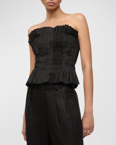 STAUD Parma Strapless Pintuck Linen Top