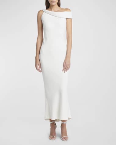 Giorgio Armani Off-Shoulder Satin Crystal Trim Gown