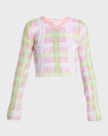 Marni Lightweight Plaid Mohair Cropped Knit Sweater