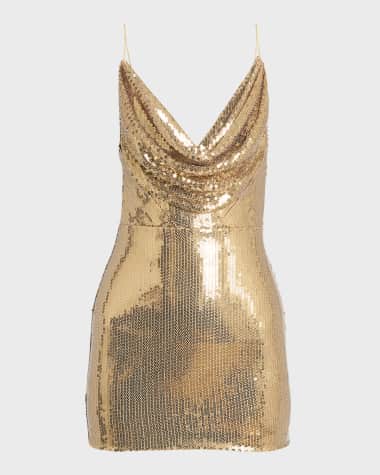 Alex Perry Sequin Cowl-Neck Sleeveless Mini Dress