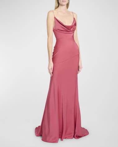 Alex Perry Satin Crepe Cowl Draped Gown