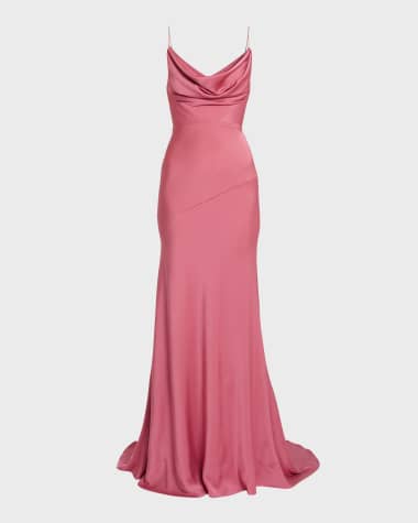 Alex Perry Satin Crepe Cowl Draped Gown