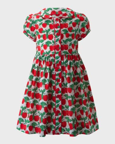 Rachel Riley Girl's Cherry Button-Front Cotton Dress, Size 2-10