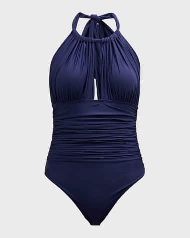 Lenny Niemeyer Ruched Halter One Piece Swimsuit cobalt blue adjustable