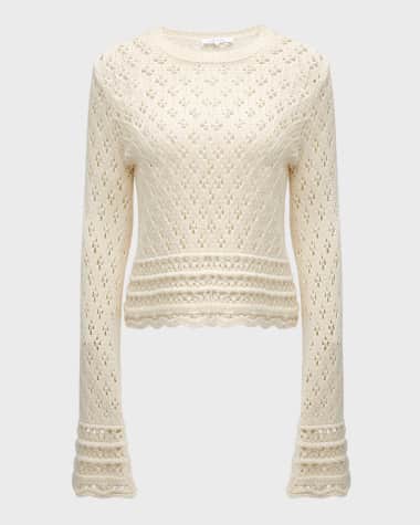 FRAME Crochet Knit Long-Sleeve Top