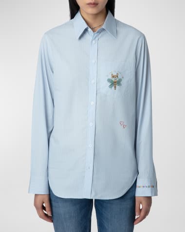 Zadig & Voltaire Taskiz Raye Striped Multi Printed Button-Front Shirt