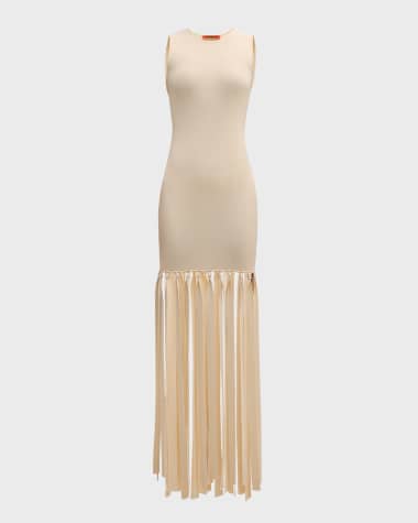 SIMONMILLER Eclisse Sleeveless Fringe Knit Midi Dress
