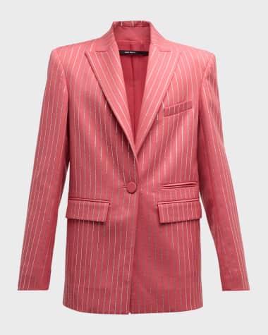 Alex Perry Crystal Pinstripe Single-Breasted Oversized Blazer