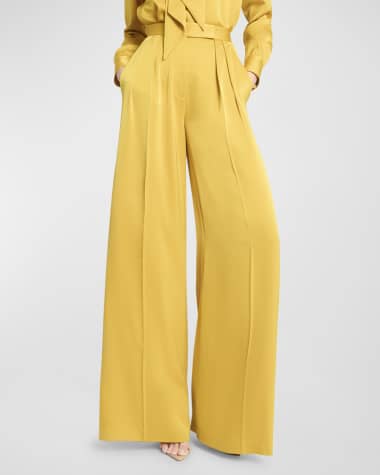 Alex Perry High-Rise Double-Pleated Wide-Leg Satin Crepe Trousers