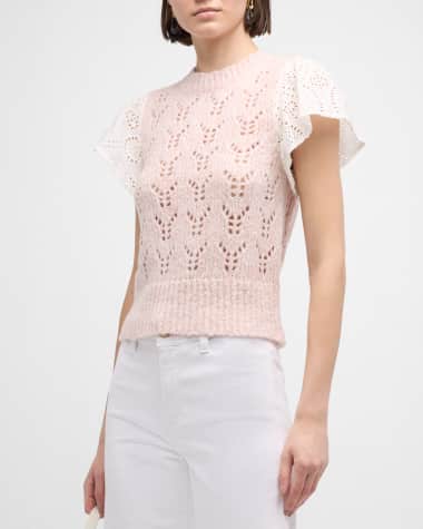 Rails Everly Pointelle Knit Flutter-Sleeve Sweater