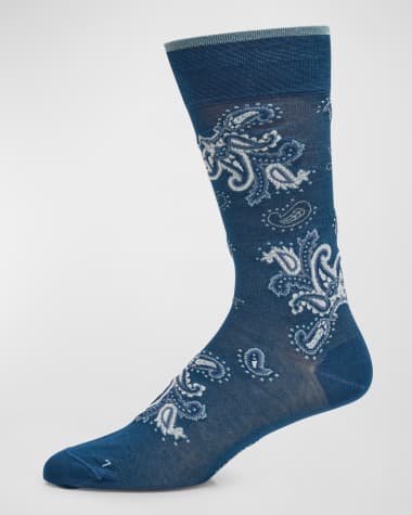 Marcoliani Men's Jali Pima Cotton Paisley Crew Socks
