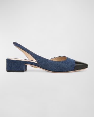 Veronica Beard Cecile Denim Leather Slingback Ballerina Pumps