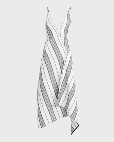 Ferragamo Asymmetric Striped Backless Midi Dress