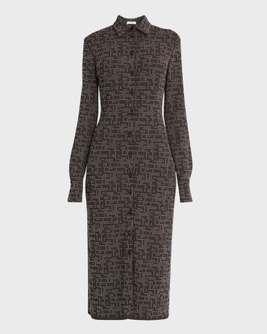 Ferragamo Studded Button Down Midi Viscose Jersey Dress