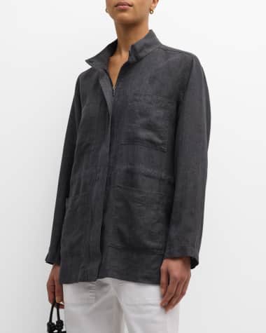 Eileen Fisher Stand-Collar Organic Linen Jacket