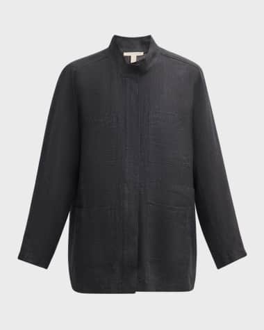 Eileen Fisher Stand-Collar Organic Linen Jacket