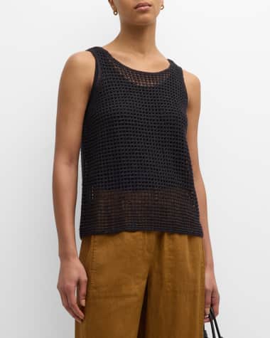 Eileen Fisher Scoop-Neck Open-Knit Organic Linen Shell