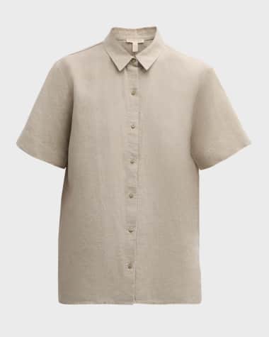 Eileen Fisher Side-Slit Organic Linen Shirt