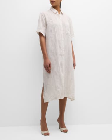 Eileen Fisher Petite Striped Organic Linen Midi Shirtdress