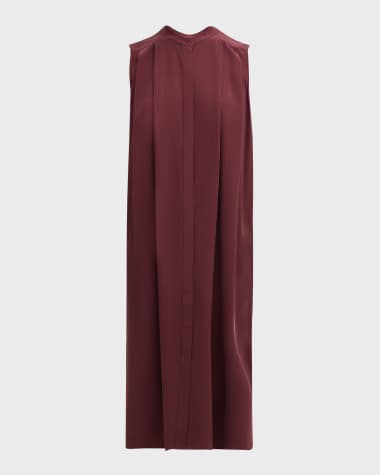 Eileen Fisher Pleated Silk Georgette Crepe Midi Shirtdress