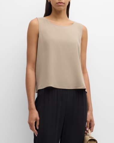 Eileen Fisher Scoop-Neck Georgette Crepe Shell
