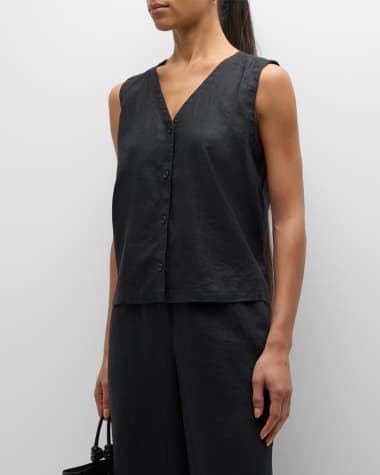 Eileen Fisher V-Neck Button-Down Organic Linen Vest