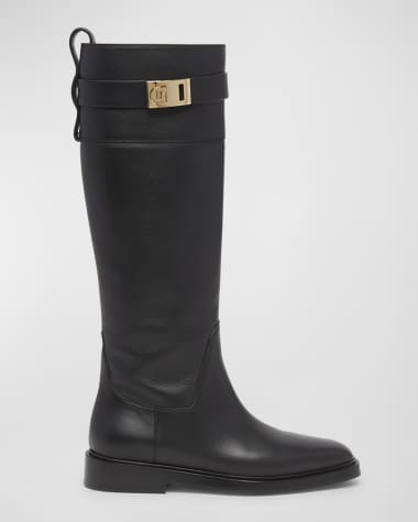 Ferragamo Roly Leather Gancino Buckle Tall Boots