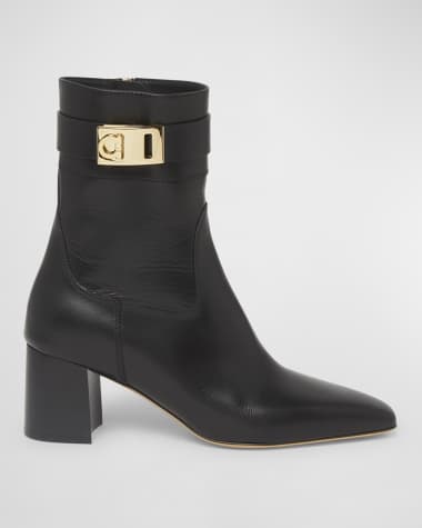Ferragamo Rol Leather Gancino Buckle Ankle Boots