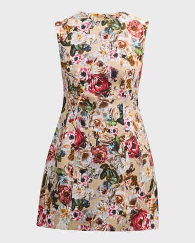 Adam Lippes Flower-Print Sleeveless Cotton Twill Mini Dress