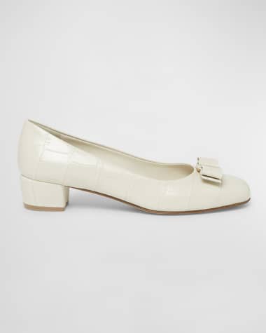 Ferragamo Vara Croco Bow Ballerina Pumps