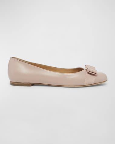 Ferragamo Varina Leather Bow Ballerina Flats