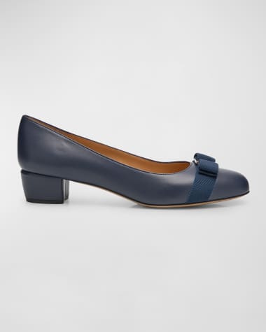 Ferragamo Vara Leather Bow Low Pumps