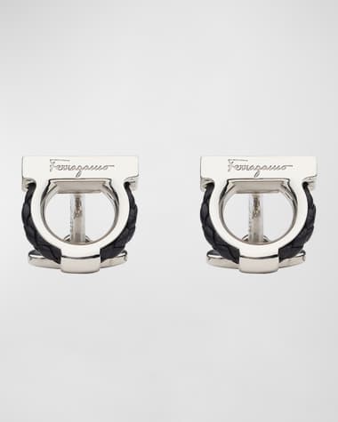Ferragamo Men's Braided Leather Gancini Frame Cufflinks