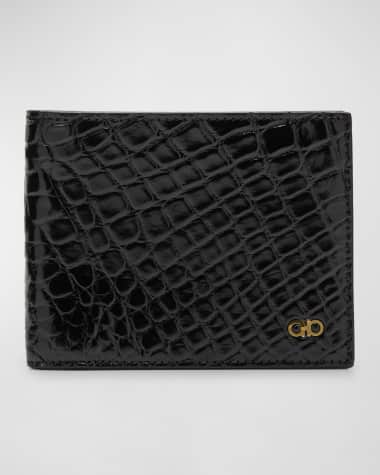 Ferragamo Men's Micro-Gancio Croc-Effect Leather Wallet