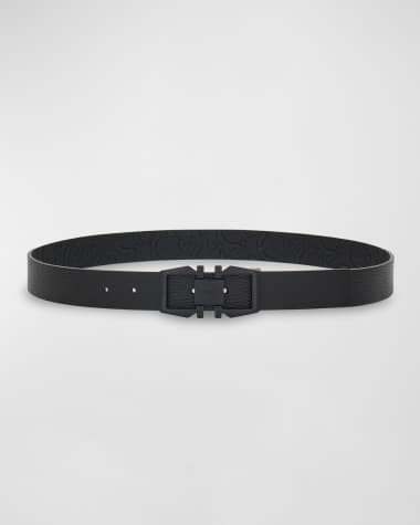 Ferragamo Men's Gancini-Embossed Reversible Leather Belt