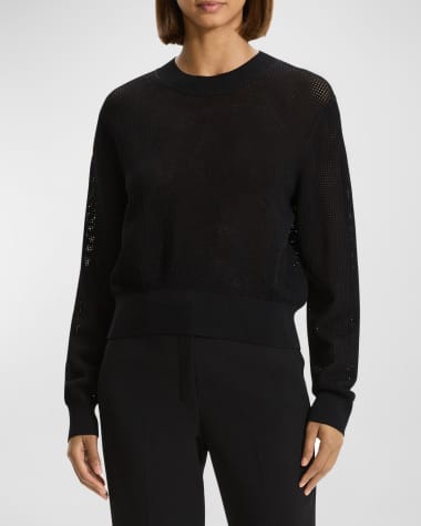 Theory Mini Pointelle Stitch Long-Sleeve Pullover Top