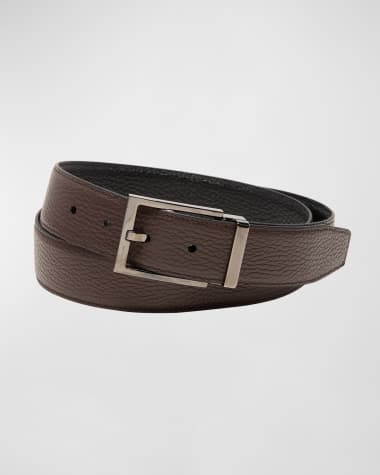 Ferragamo Men's Double Adjustable Square-Buckle Leather Belt