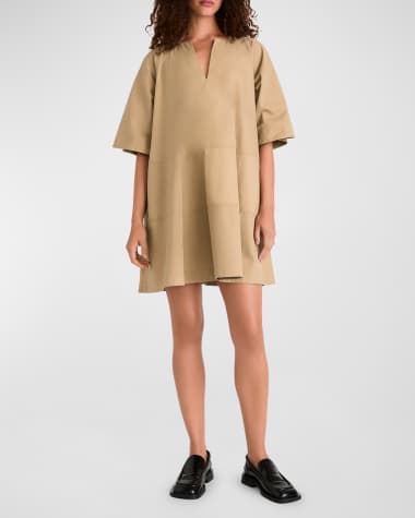 Merlette Etoile Tiered Split-Neck Trapeze Mini Dress